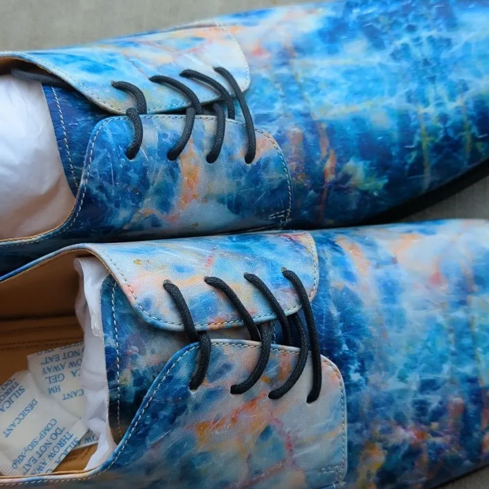 Thatcher Finch Men's Blue Colored Marbled Luxury Dress‎ Shoes Size 8